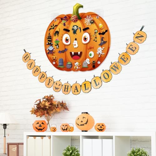WovWeave 2.79ft DIY Felt Halloween Pumpkin Decor with 44 Pcs Ornaments - Image 6
