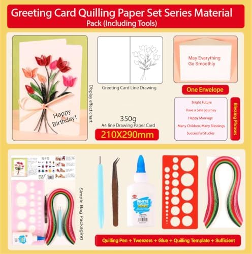Wizardi Greeting Card Making Kit. Tulips Flowers DIY Quilling Kit F07M3-5-FL10 - Image 2