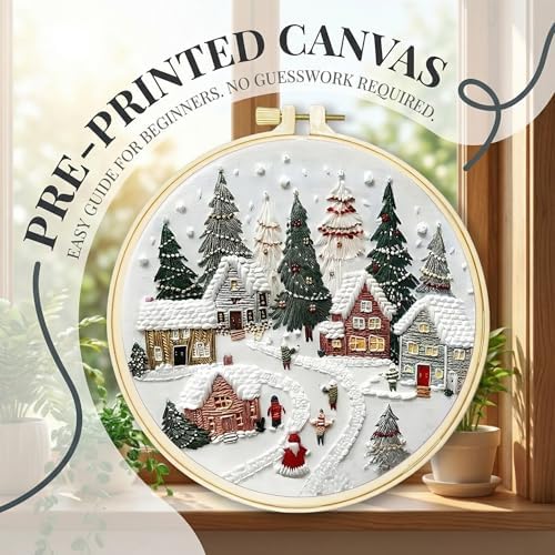 Huacan Embroidery Kit for Beginners Adults, Easy Needlepoint Kits for Adults with Stamped Embroidery Patterns. (Village) - Image 2