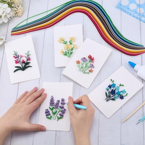 WEBEEDY 20 Sets Paper Quilling Kit for Adults Beginners 5 Styles Flower Quilling Greeting Card Making Kit with Instruction DIY Unique Flowers Cards for Valentine's Day Wedding New Year's Day - Image 4