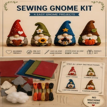 Sewing Kit for Beginners, DIY Felt Sewing Craft Kit with Pre-Cut Fabric & Instructions, Handmade Plush Animal Craft Set for Adults & Teens (gnome) - Image 6