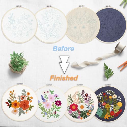 Bonroy 4 Sets Embroidery Kit for Beginners with Instructions,Cross Stitch Kits for Adults with Pattern,Needlepoint Kits for Adult Include Embroidery Cloth Hoops Needles Threads - Image 4