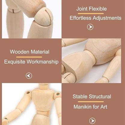 SEEK RARE 12.4 Inch Artists Wooden Manikin Flexible Body Joints Human Figure Puppet Model Wood Male Mannequin Ornament Stand for Home Office Desk Decor Sketching Drawing Painting