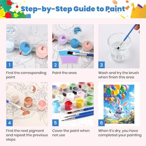 Bunny's Big Balloon Paint by Numbers Kits for Adults, Paint by Number Beginner, Happy Easter Bunny, Canvas Painting by Numbers for Adults, Easy DIY Oil Painting Kits for Gifts Home Decor 16x20 Inch - Image 7
