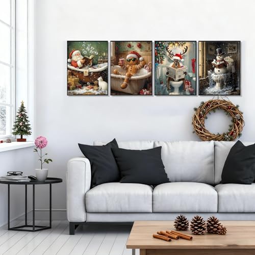 TCDZMYGS 4 Pack Christmas Paint by Numbers Kit for Adults Beginner,Bathroom Paint by Number Kits Without Frame,DIY Acrylic Oil Painting by Numbers for Home Wall Decor 11.8 x 15.7 inch - Image 2