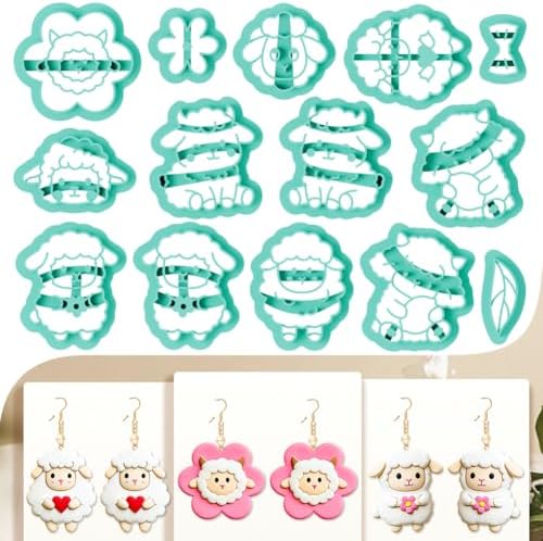 14Pcs Sheep Polymer Clay Cutters Flower Leaves Clay Earrings Cutters for Adults Polymer Jewelry Cutter for Earrings Making Party DIY Craft Supplies by beinkmake
