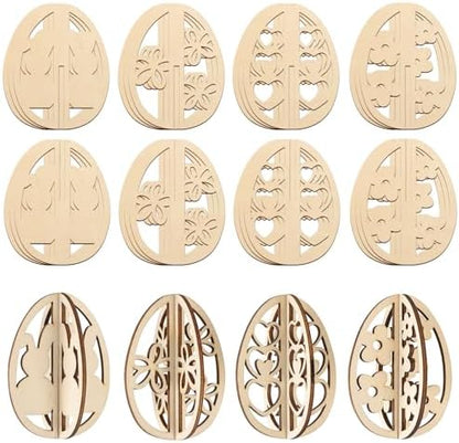 COCHIE DIY 3D Easter Eggs Wood Crafts to Paint, Paintable Unfinished Wooden Slices for Craft, Spring Egg Cutouts Ornaments for Painting Decorations (24 PCS) by COCHIE