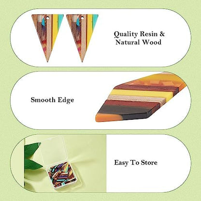 FASHEWELRY 16Pcs Geometric Resin Wood Earring Charms Colorful Wooden Earring Blanks Vintage Boho Rectangle Triangle Charms Earrings Findings for Jewelry Making - Image 4