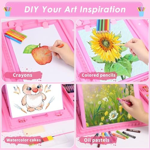 208 PCS Art Supplies Kit for Kids Girls Boys Ages 6-12, Drawing Set with Trifold Easel, Includes Coloring Book, Scissors, Sticker, Origami Paper Crayons, Markers, Colored Pencils, Watercolors - Image 3