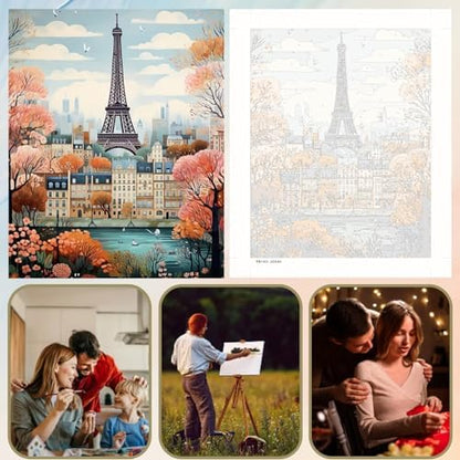 5DDIYART Paint by Numbers for Adults Beginner, Paris Eiffel Tower Paint by Number Kits on Canvas Without Framed,Paint by Easy Acrylic Painting Home Wall Decor 12x16inch - Image 6