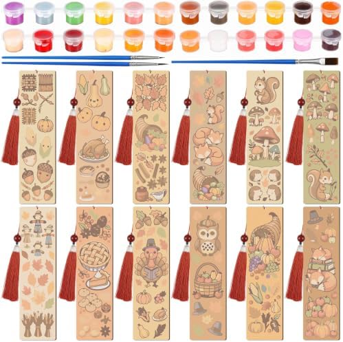 Kosiz 12 Pcs Fall Thanksgiving Paint by Number Kit for Adult Wood Bookmark by Kosiz