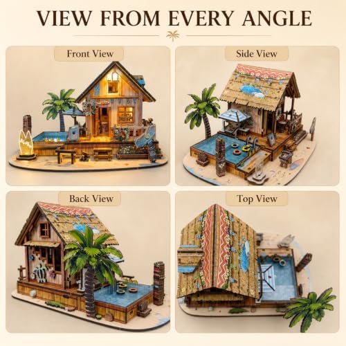 LED 3D Wooden Puzzle for Adults, DIY Miniature Hawaiian Beach House,Decor - Image 6