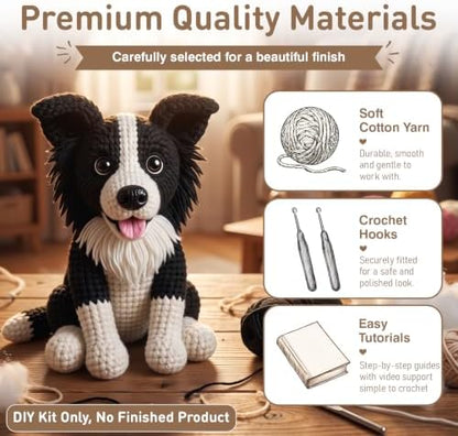 FACE N FACE DIY Crochet Border Collie Dog Kit for Beginners–Amigurumi Stuffed Dog Knitting Kit with Yarn, Hook, Safety Eyes & Step-by-Step Instructions–Easy Beginner Crochet Craft for Dog Lovers - Image 4