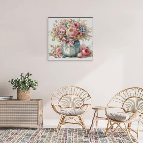 MYBISYMQQ Stamped Cross Stitch Kits - Flower Embroidery Starter Kit for Adult Beginners, Cross Stitch Kits Embroidery Kit Arts and Crafts for Beginners,Crafts for Home Wall Decor 13.7x13.7 inches - Image 5