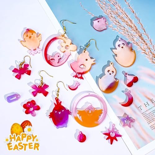 15 Pairs Easter Resin Molds for Earrings, Easter Bunny Earring Molds Silicone Egg Resin Epoxy Casting Ornament Silicone Molds with 200pcs Earring Hook for Keychain Jewelry Pendant DIY Craft Supplies - Image 3