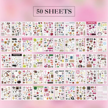 1200+ Sweet Cool Sticker Book, Cute Pink Vintage Small Stickers for Scrapbooking, Aesthetic Art Scrapbook Supplies for Adults Teens Women Girls Junk Journal Journaling - Image 3