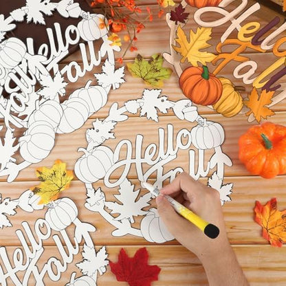 24 Pcs Fall Coloring Wreath Crafts, Color Your Own Autumn Crafts, Fall - Image 4