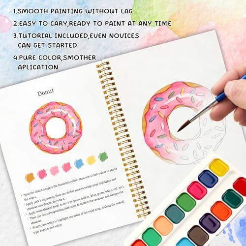 12 Patterns Fast Food Painting Set, Burgers Fries Pizza Watercolor Workbook for Beginners, Colorful DIY Art Gift for Foodies and Teens, Fun Snack Lover Paint Kit - Image 4