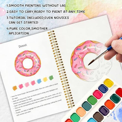 12 Patterns Fast Food Painting Set, Burgers Fries Pizza Watercolor Workbook for Beginners, Colorful DIY Art Gift for Foodies and Teens, Fun Snack Lover Paint Kit - Image 4