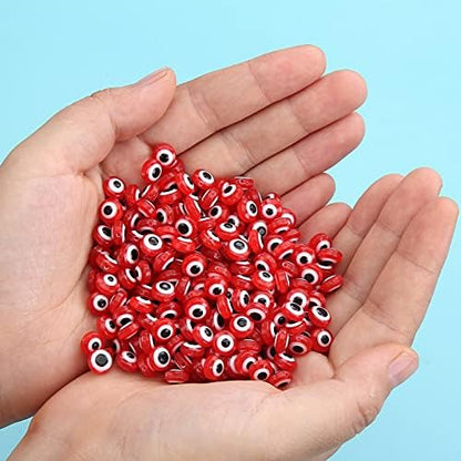Red Evil Eye Beads Flat Round Beads Handmade Resin Beads Charms for DIY Bracelets Necklace Jewelry Making (Red) - Image 4