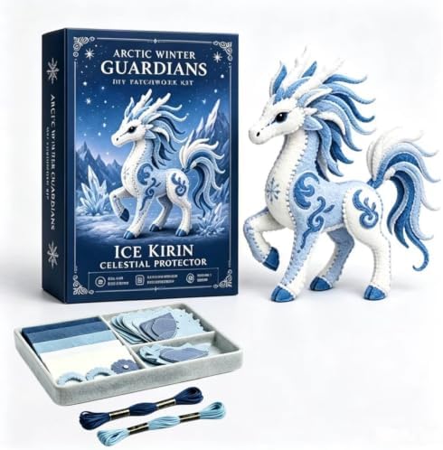 Arctic Winter Guardians DIY Patchwork Kit, Beginner Sewing Kit, 3D Stuffed Mythical Creature Needle, Portable Stuffed Animal Sewing Kit for Beginners, Pre-Cut Handmade Craft Kit (Ice Kirin) by Unknown