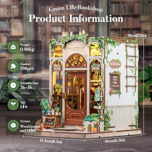 Fsolis Book Nook Kit Miniature House Green Life's Bookshop - Image 2