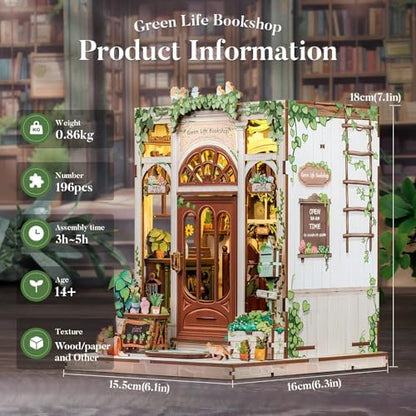 Fsolis Book Nook Kit Miniature House Green Life's Bookshop - Image 2