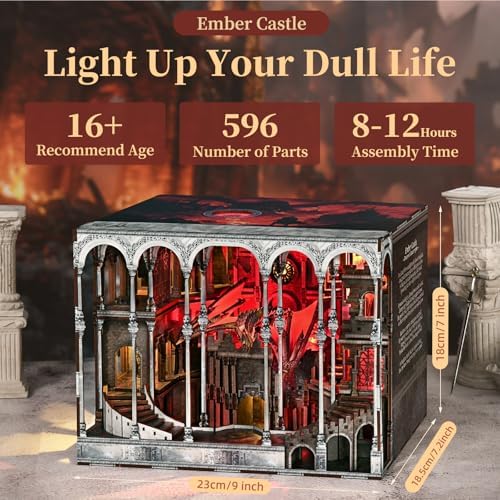 Ember Castle Book Nook Kit,3D Wooden Puzzle DIY Miniature House with LED - Image 2