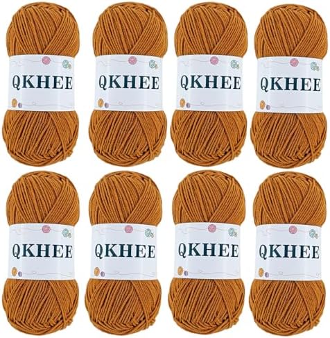 QKHEEYarn for Crocheting and Knitting 8 * 1.76 Oz (50G) /195yd,Fine/Fingering Weight (1), 60% Cotton 40% Acrylic Soft Yarn kit for Making Granny Squares and amigurumi (Light Brown) by QKHEE