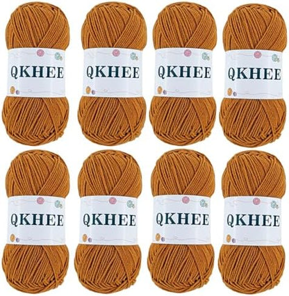 QKHEEYarn for Crocheting and Knitting 8 * 1.76 Oz (50G) /195yd,Fine/Fingering Weight (1), 60% Cotton 40% Acrylic Soft Yarn kit for Making Granny Squares and amigurumi (Light Brown) by QKHEE