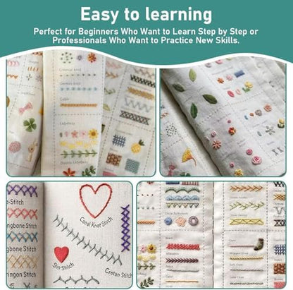 OJJ 2026 New Embroidery Stitch Book Kit, 106 Patterns with Tools & Tutorials, 86 PCS Beginner Embroidery Kit, Portable All-in-One Hand Embroidery Book for Adults & DIY Craft Lovers - Image 2