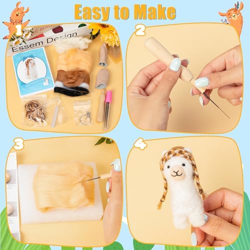 WATINC Needle Felting Kit - 3 Set Unique Different Cute Doll Wool Felt Needle Tools Foam Pad Instruction, DIY Home Decoration Craft Party Supplies for Art Work Starter Beginners (Alpaca) - Image 3