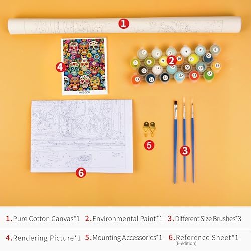 TUMOVO Paint by Numbers Kit for Adults Day of the Dead Colorful Skulls - Image 3