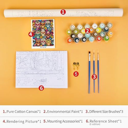 TUMOVO Paint by Numbers Kit for Adults Day of the Dead Colorful Skulls - Image 3