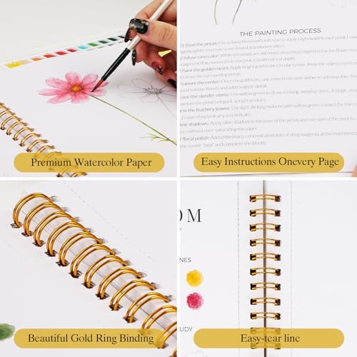 Watercolor Workbook for Beginners,18 Floral Water Coloring Book,Relaxing & Easy to Paint Water Coloring Book with 24 Colors-Perfect for Gifting to Creativity & Joy for Adults - Image 5