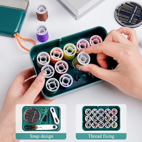 Sewgurixi Mini Sewing Kits for Adults, Small Sewing Accessories and Supplies for Beginners with Needles, Threads, Scissors, Measure Tape, Suitable for Travel, Home, School and DIY Gift (Dark Green) - Image 6
