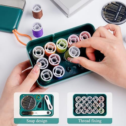 Sewgurixi Mini Sewing Kits for Adults, Small Sewing Accessories and Supplies for Beginners with Needles, Threads, Scissors, Measure Tape, Suitable for Travel, Home, School and DIY Gift (Dark Green) - Image 6