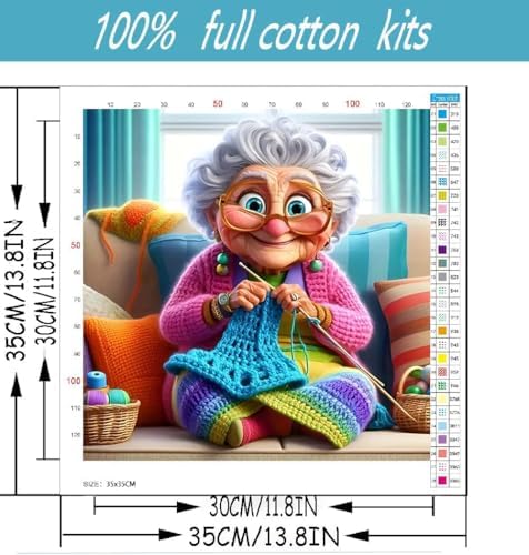 Grandmother Knitting Stamped Cross Stitch Kits for Beginners Adults, Dimensions Needlepoint Art Crafts,Counted Cross Stitch Kits Embroidery Kits for Beginners Adults for Home Decor 13.8X13.8inch - Image 2