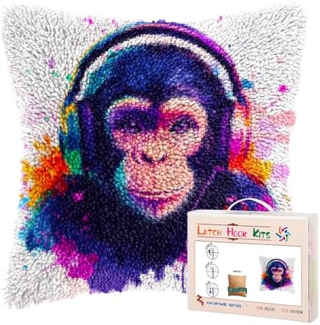 DIY Latch Hook Pillow Kits Watercolor Monkey Printed Pillowcase Crochet Yarns Hooking Handmade Pillow Cover Cushion for Home Sofa Decoration 17x17inch-1 by Unknown