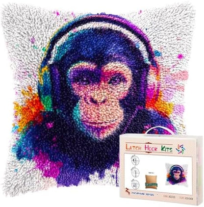 DIY Latch Hook Pillow Kits Watercolor Monkey Printed Pillowcase Crochet Yarns Hooking Handmade Pillow Cover Cushion for Home Sofa Decoration 17x17inch-1 by Unknown