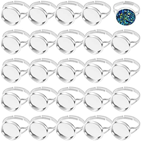60pcs Blank Rings 12mm Adjustable Ring Bases Adjustable Flat Ring Metal Round Finger Rings Trays for Jewelry Finding(Silver) by Oubaka