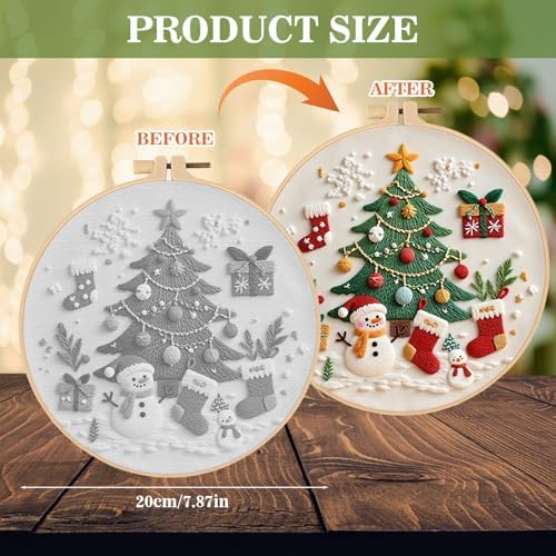 RUIQLXHANG Christmas Embroidery Kit, Gnomes Embroidery Kits for Beginners with Pattern, Cotton Threads, Needles, Instruction, 20cm Hoop, Gift for Mom, Grandma (Christmas Tree) - Image 4