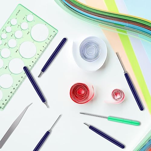 Bewudy 8 Pcs Paper Quilling Tools Slotted Kit, Assorted Sizes Rolling Curling Quilling Needle Pen, Geometry Ruler, Art Craft DIY Paper Card Making Project Tools Multifunction Slotted Quilling Tool Set - Image 7