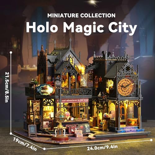 Flever Dollhouse Miniature DIY House Kit Creative Room with Furniture for Romantic Artwork Gift (Holo Magic City) - Image 2