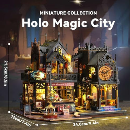 Flever Dollhouse Miniature DIY House Kit Creative Room with Furniture for Romantic Artwork Gift (Holo Magic City) - Image 2