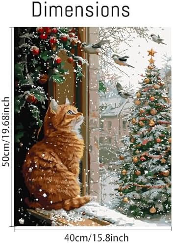 Cat Paint by Numbers Kit for Adults,Winter Painting by Numbers,DIY Acrylic Paint Kit for Adults Beginners Without Frame,Easy Christmas Adult Paint by Number Kits on Canvas for Decor 16x20inch - Image 2