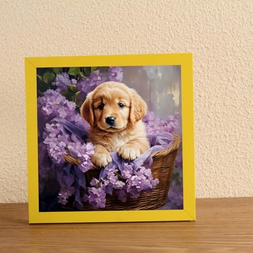 5DDIYART Dog Flowers Paint by Numbers for Adults Beginner, Paint by Number Kits on Canvas, Easy Acrylic Painting Home Wall Decor 15.7x15.7 inch - Image 5