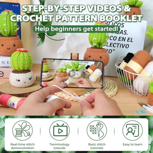 Crochet Kit for Beginners - Crochet Starter Kit with Step-by-Step Video Tutorials, Learn to Crochet Kits for Adults, DIY Knitting Supplies, 4 Pack Plants(40%+ Yarn) - Image 2