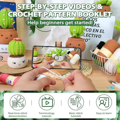 Crochet Kit for Beginners - Crochet Starter Kit with Step-by-Step Video Tutorials, DIY Knitting Supplies, 4 Pack Plants(40%+ Yarn) - Image 2