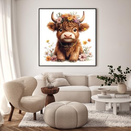 GEEHEIY Framed Paint by Numbers Kit for Adults, Highland Cow, 10 x 10 Inch - Image 2